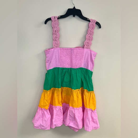 ASOS DESIGN crochet tiered mini sundress in color block - Picture 2 of 11